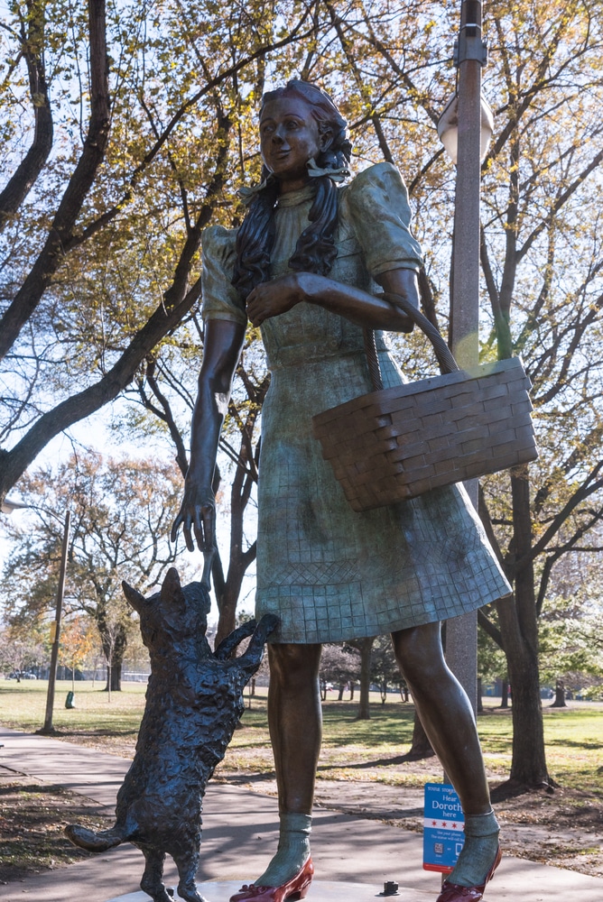 Dorothy and Toto bronze statue in the park
