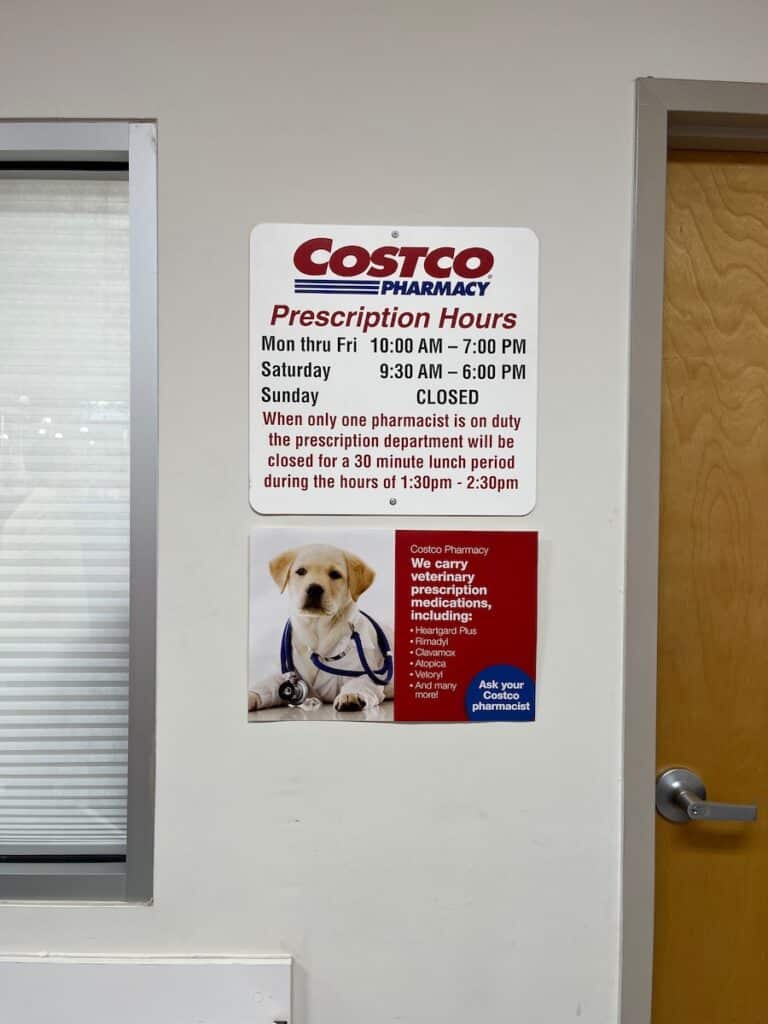 sign about pet prescriptions at Costco